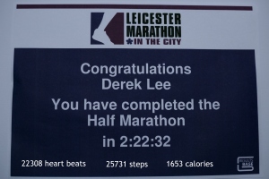 certificate for completing Leicester half-marathon
